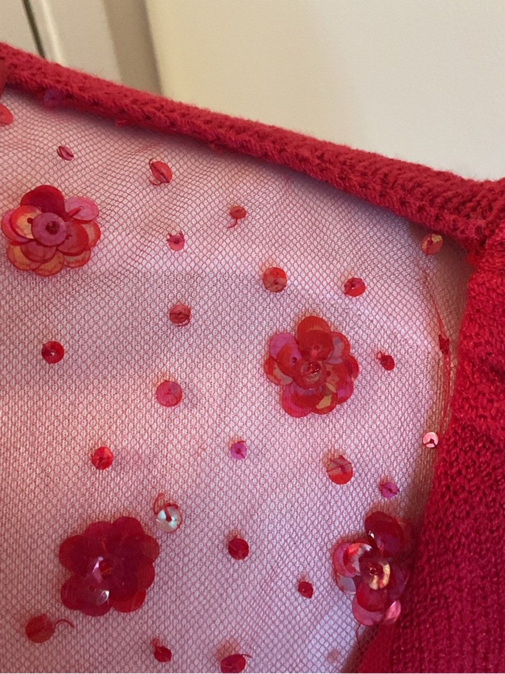 Vintage St. John Marie Gray Red Sequin Knit Mini Dress Small Illusion Beaded - Picture 6 of 7